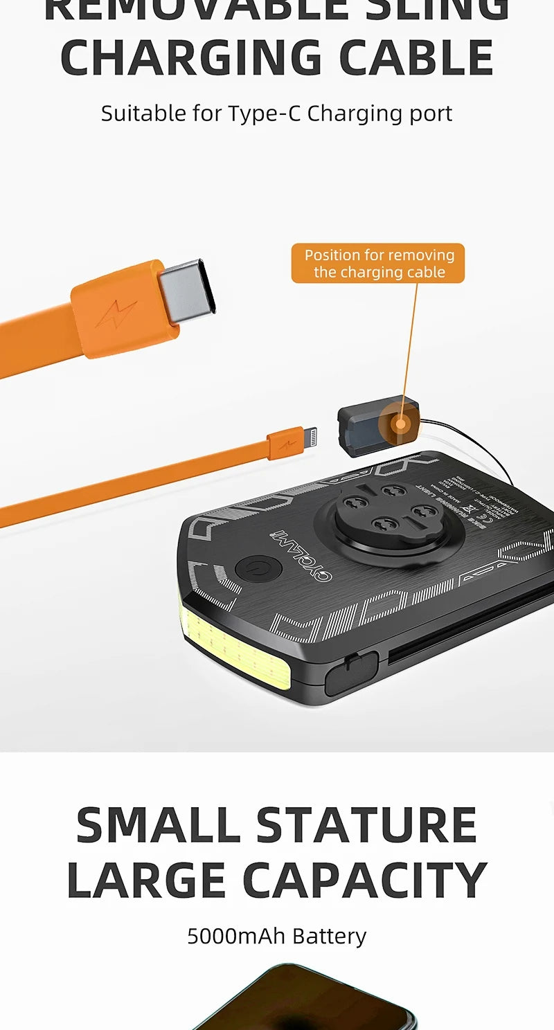 CYCLAMI RVL01 Bicycle Headlight Daytime  Front Light 5000mAh Bike Safety Visibility Cycling Light for Garmin XOSS IGS Charging