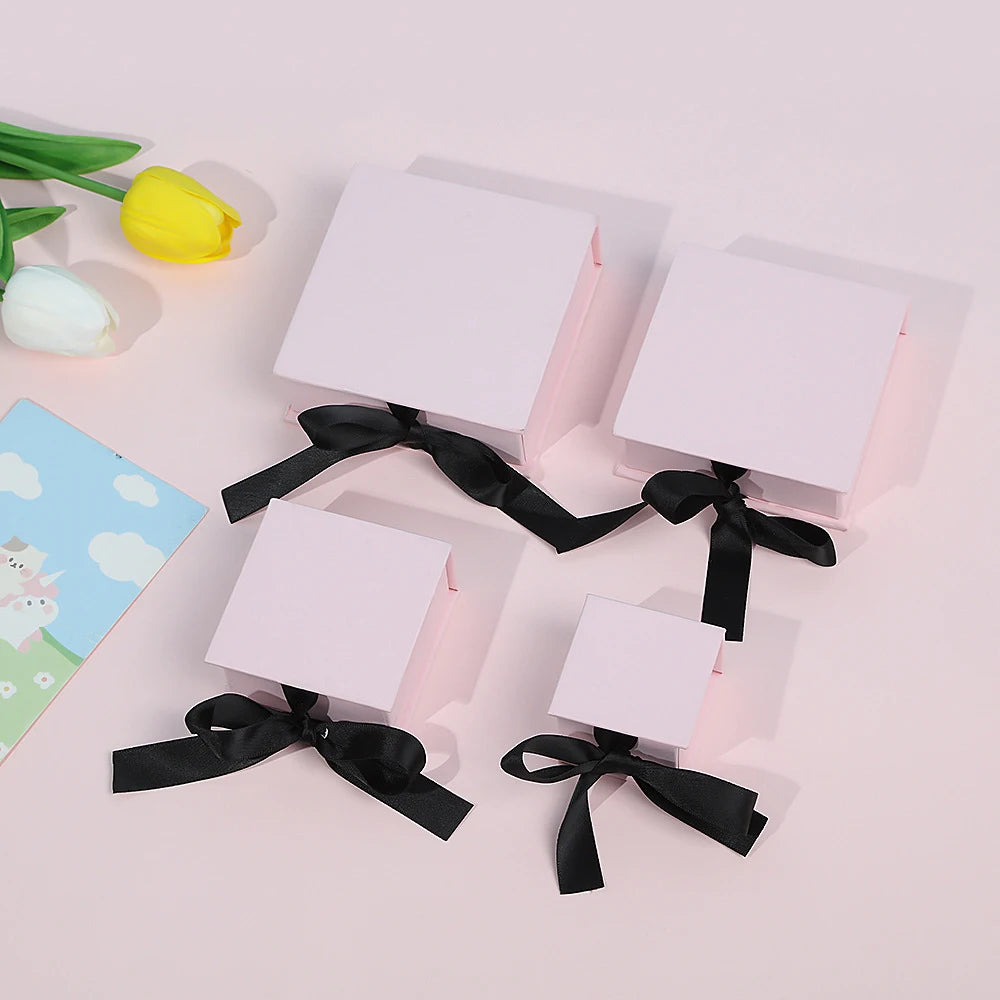 50pcs Pink Personalized Logo Jewelry Flap Bowknot Box Earrings Ring Perfume Watch USB Keychain Organizer Velvet Bag Storage Sack