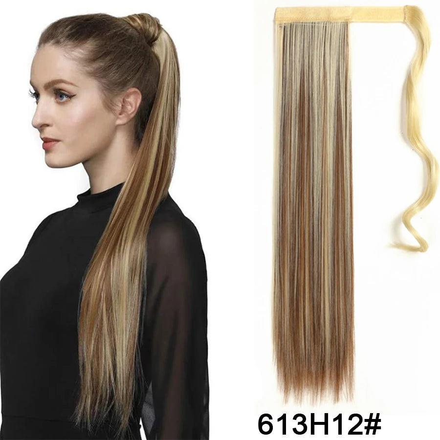 Synthetic Ponytail Long Straight Wrap Around Ponytail Hair Extension Heat-Reistant Fiber Pony Tail Fake Hairpieces For Women