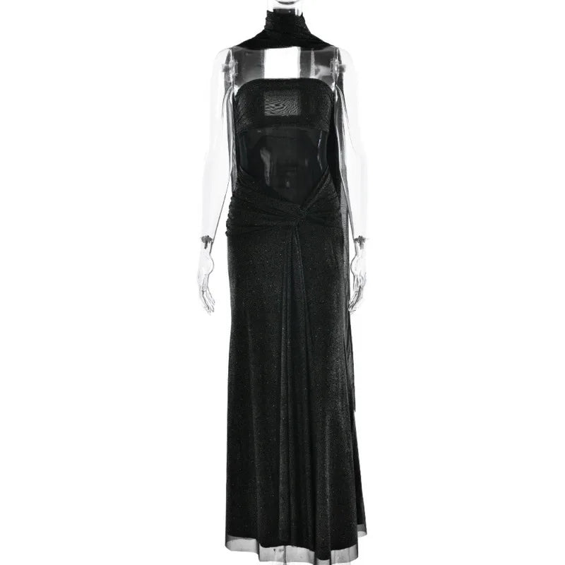Townlike Slim Bodycon A-line Maxi Long Dress Women 2025 Summer Dress Ribbon Sparkle Glitter Nightclub Sexy Party Dresses