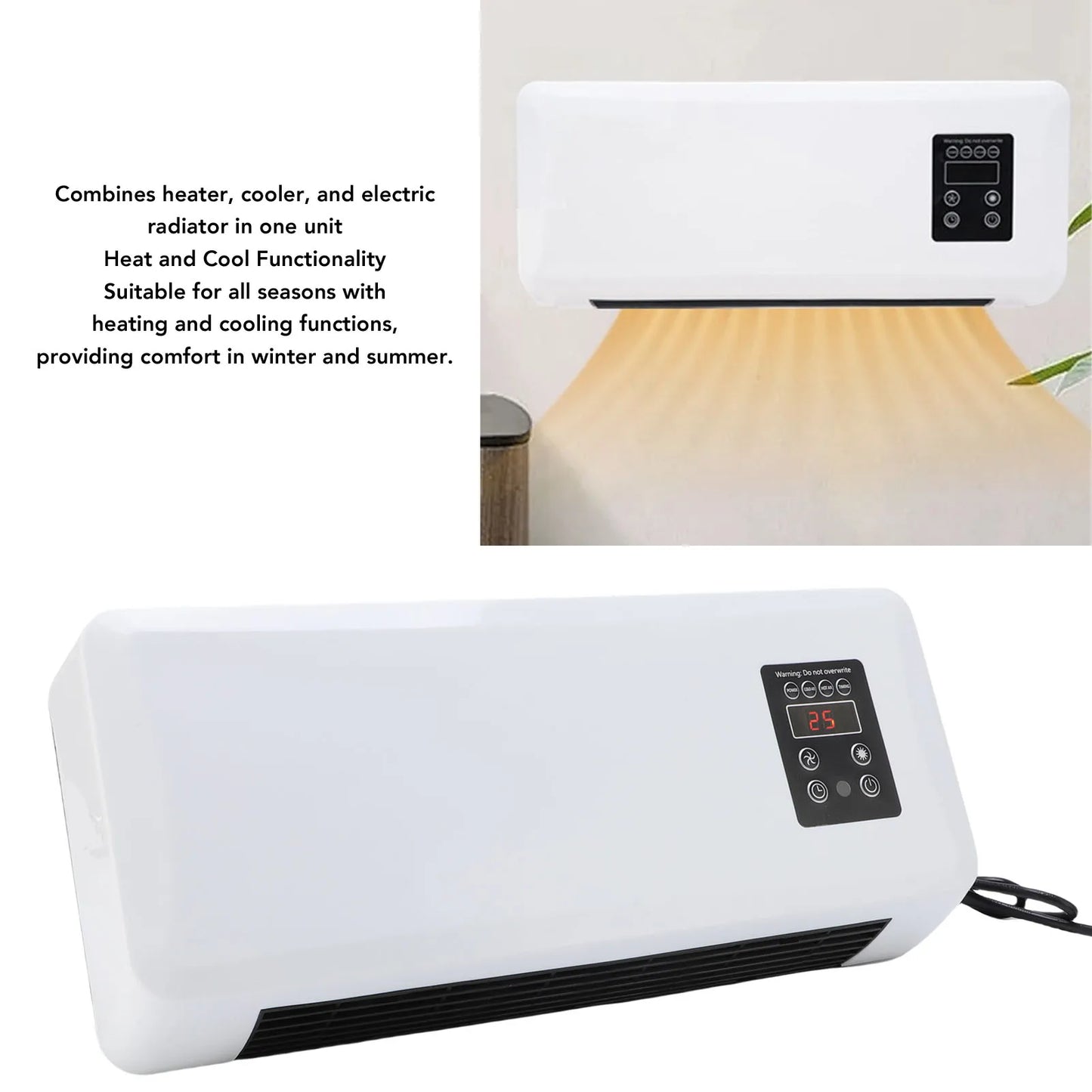 Wall Mounted Heater Cooler Energy Efficient Climate Control Small Air Conditioner Heater Machine for Home Bedroom UK Plug 220V