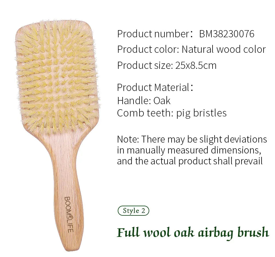 BOOMSLIFE Boar Bristle Hair Brush Square Paddle Scalp Massage Hairbrush USA Oak Wood Comb for Hair Women Barber Beauty Hair Care