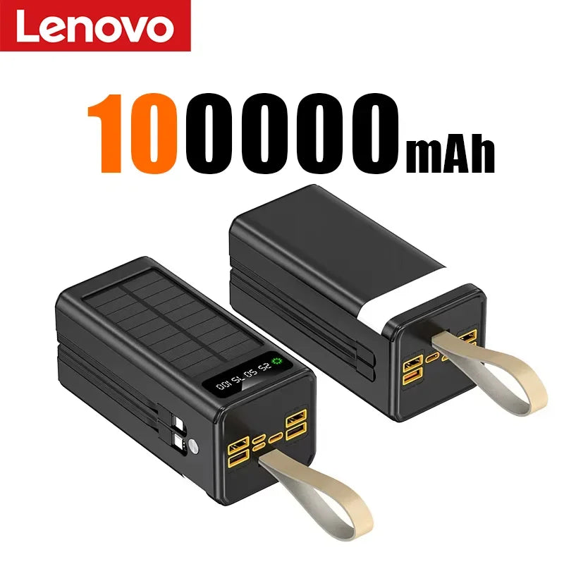 Lenovo 500000mAh Power Bank Large Capacity Portable LED Light Solar External Battery Four Interface Charger Powerbank 2026