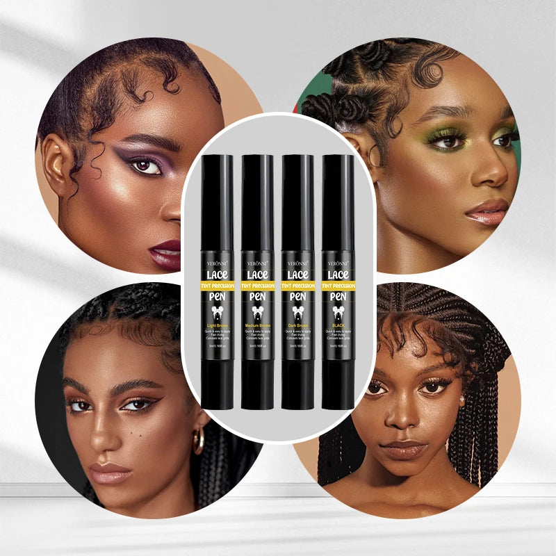 4 Colors Lace Tint Precision Pen 5ml Quick Dry Conceal Lace Dye Pen Portable Lace Tinting Concealer for Lace Wig Hairline Makeup