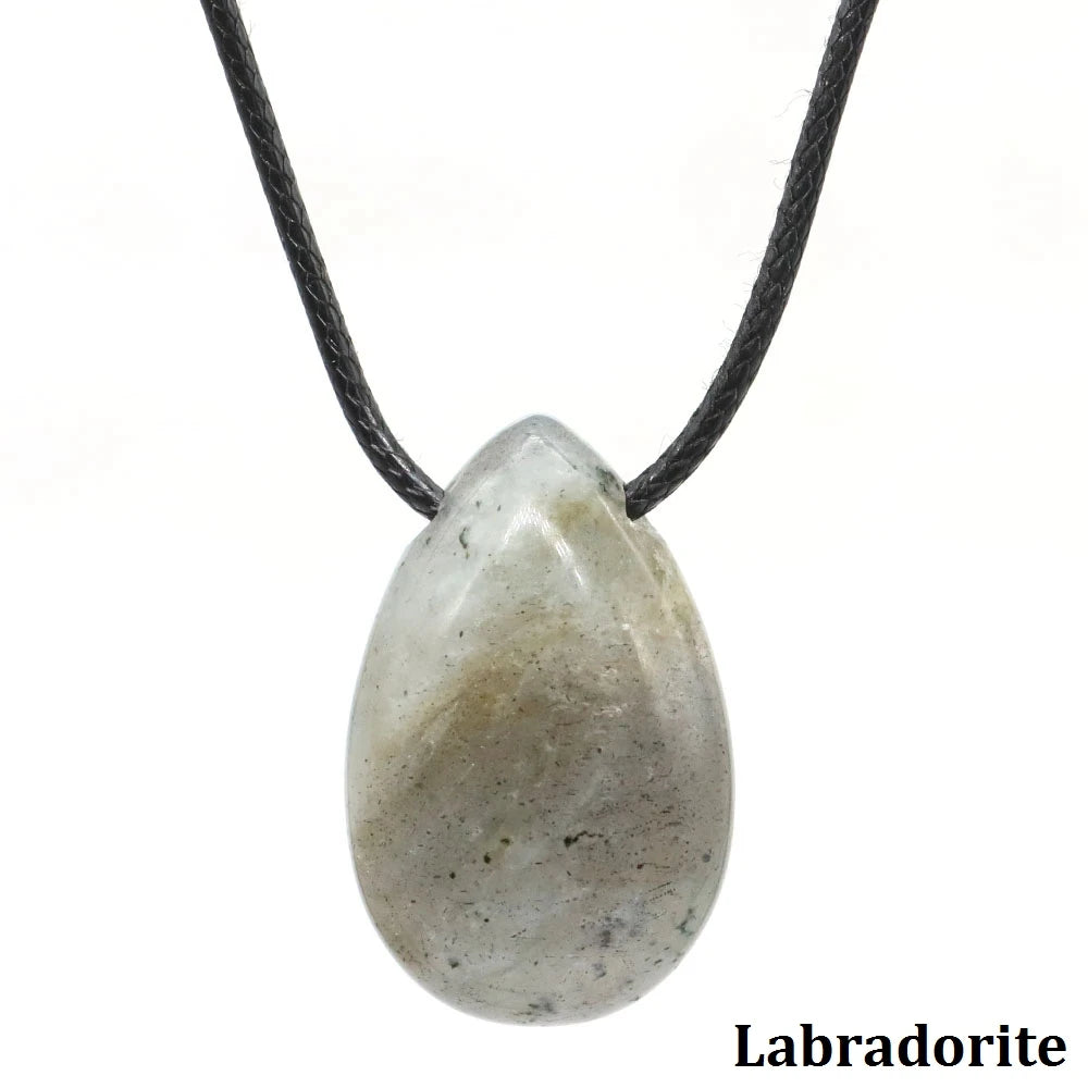Natural Stone Water Drop Shape Necklace Pendant Rose Quartz Amethyst Lapis Lazuli Healing Crystal Gemstone Charm Jewelry Gifts