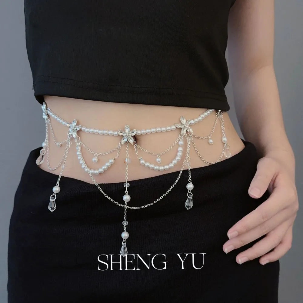 Fashion Elegant Pearl Waist Chains Versatile Boho Hip Chain Waist Accessory Body Jewelry Women