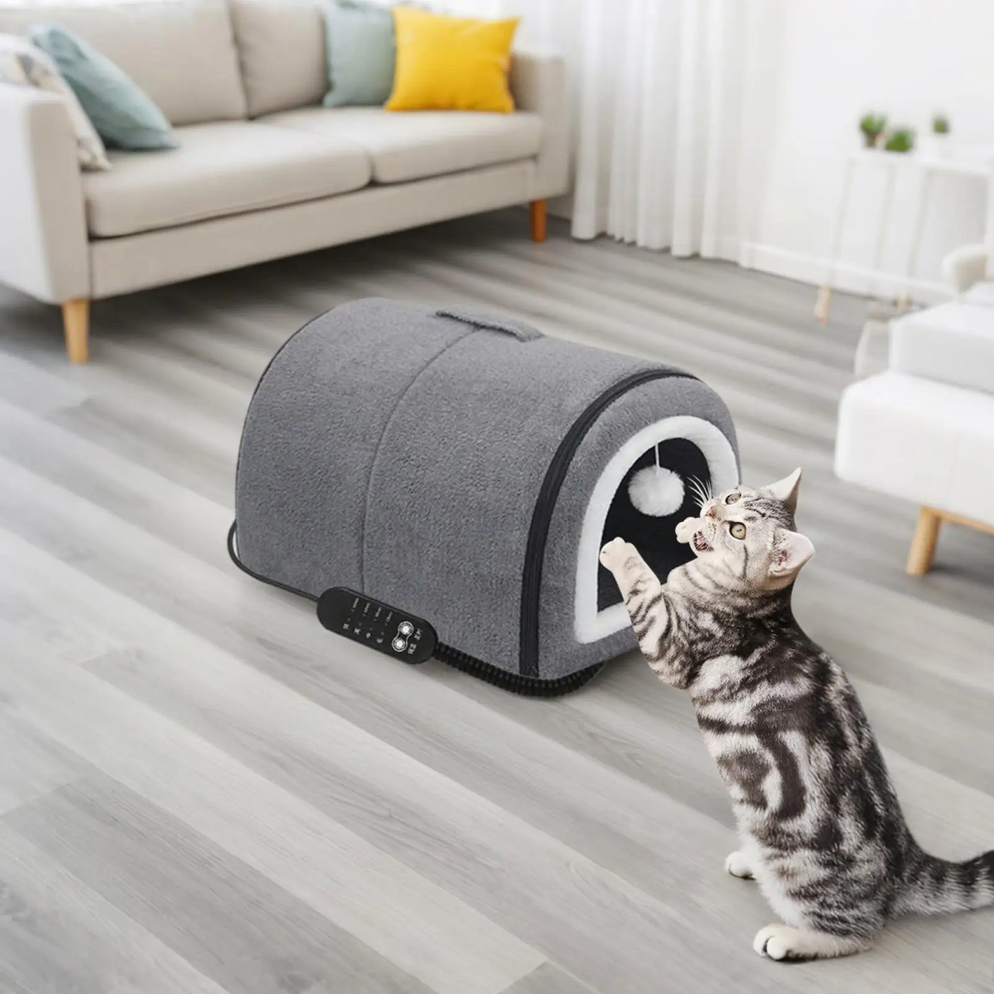 Heated Cat House Cat Bed Cave Temp Adjustment Semi-Enclosed Removable Warm Nest For Medium Breed Kitten Puppy All Season Indoor