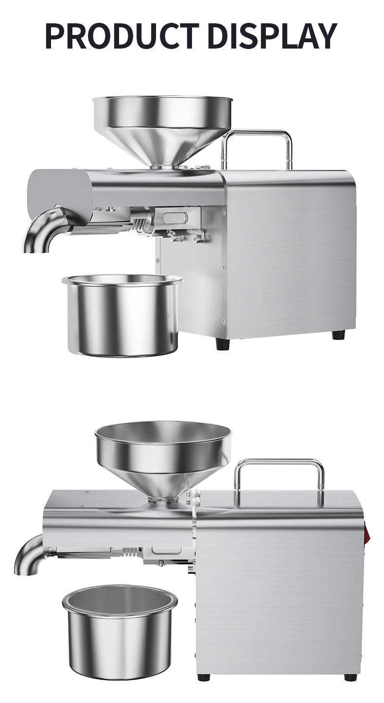Electric Oil Press Machine, Cold/Hot for Home Use Automatic Oil Extractor for Peanut, Sesame, Sunflower Seeds, Stainless