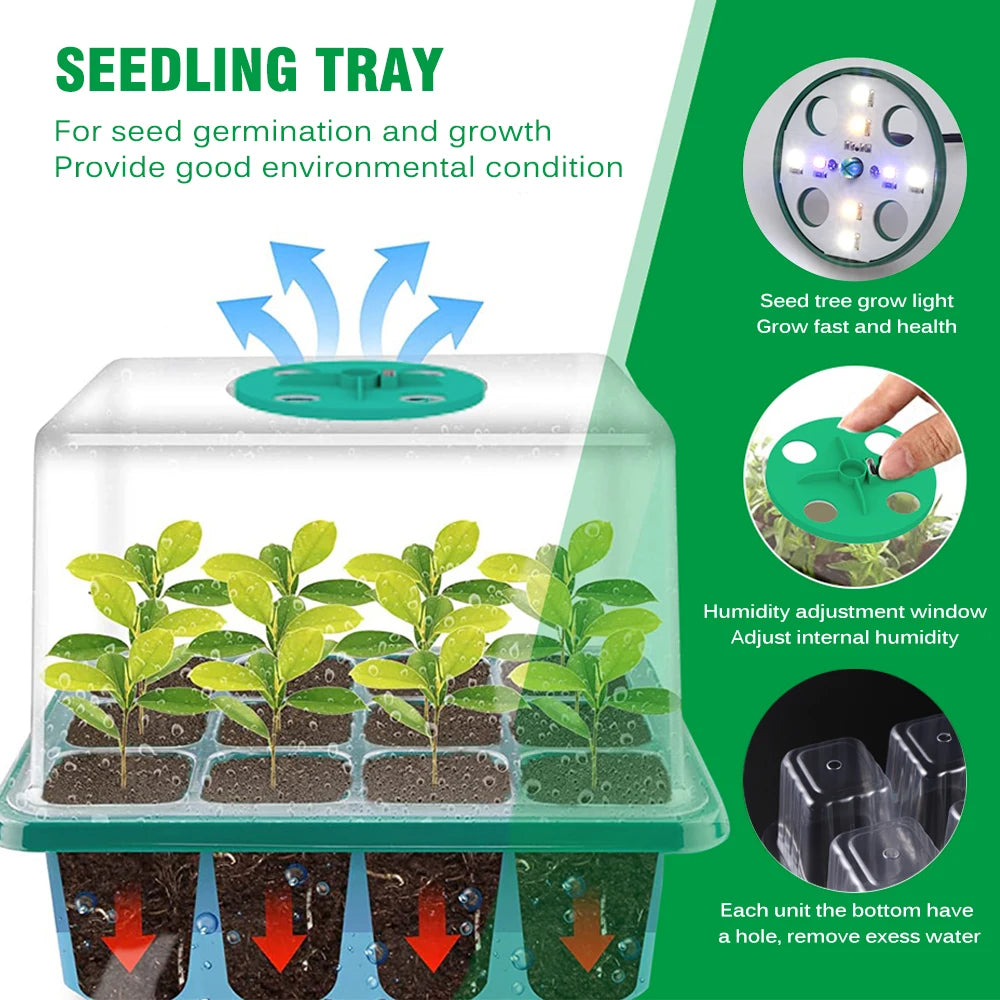 Plants Seed Starter Trays With Grow Light 12 Holes Per Tray Nursery Pots Lights For Home Plant Greenhouse Growing Trays