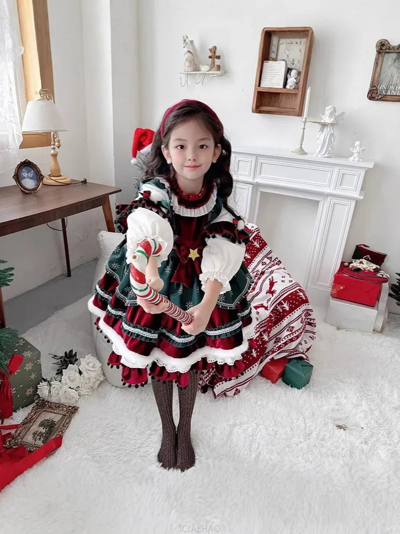 Party Dress Dresses Children Girls Performance Gown Kids Party Outfit Vestido Halloween Christmas Costume Velvet Lolita Princess