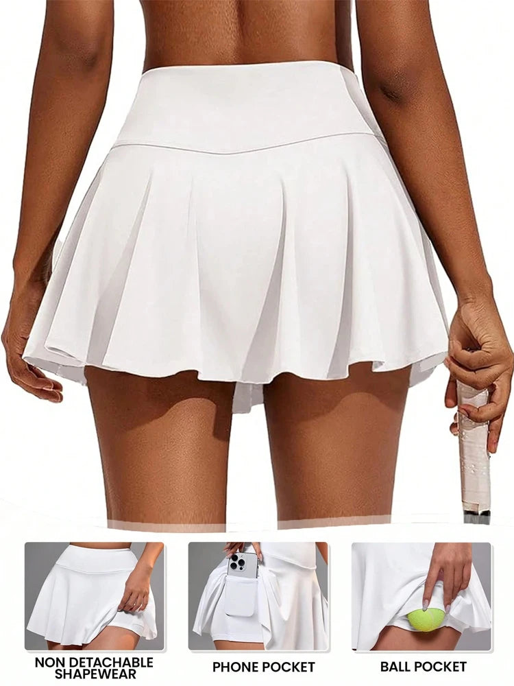 Women's Seamless High Waisted Tennis Style Pleated Skirts With Inner Pocket Breathable Quick Drying Sports Yoga Golf Skirt Short