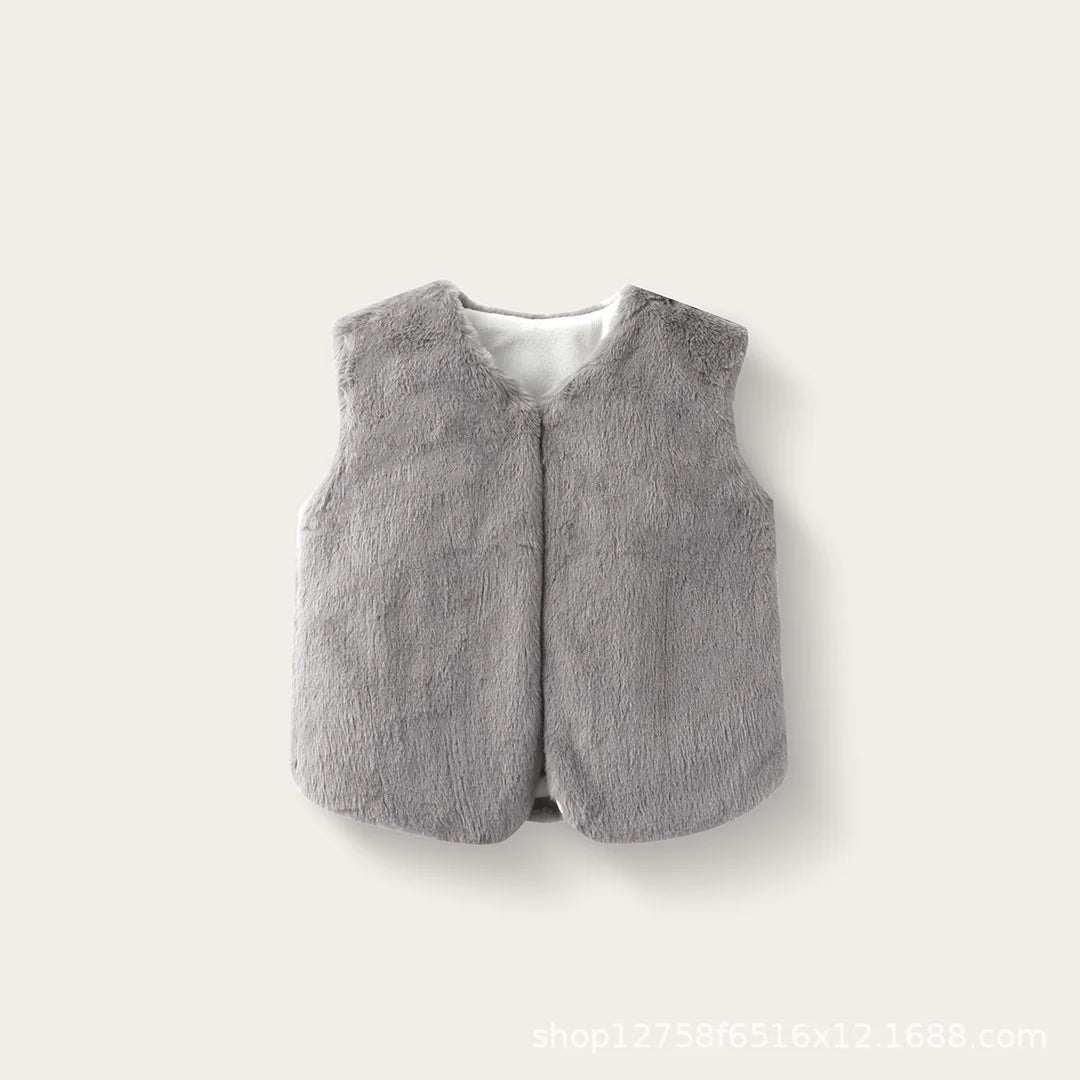 2025 Baby bodysuit Girls' imitation fur vest Children's plush vest Autumn and winter vest Girls' plush thermal vest jacket whole