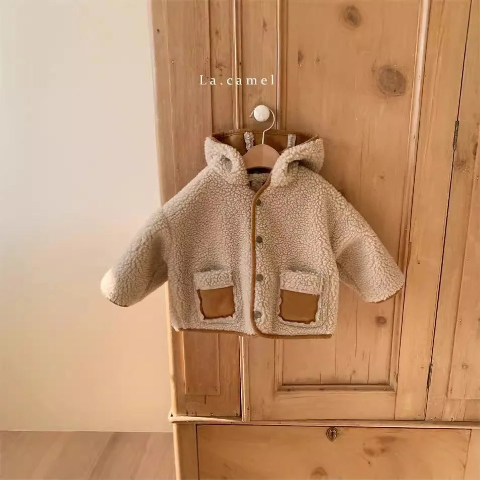 2025 Winter New Baby Warm Plush Coat Plus Velvet Thick Infant Boy Girl Long Sleeve Warm Coat Toddler Casual Hooded Jacket