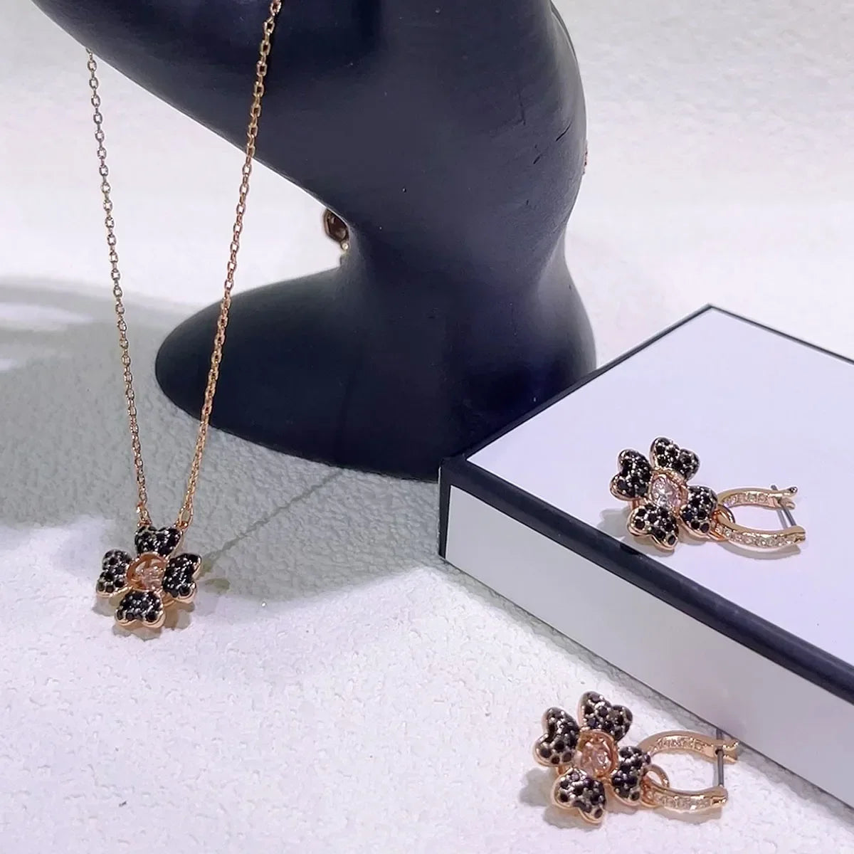 Snowflake Flowers Original New Sales Trend High Quality Jewelry Flower Sets Necklace Earring Ring Bracelet Pink Anniversary Gift