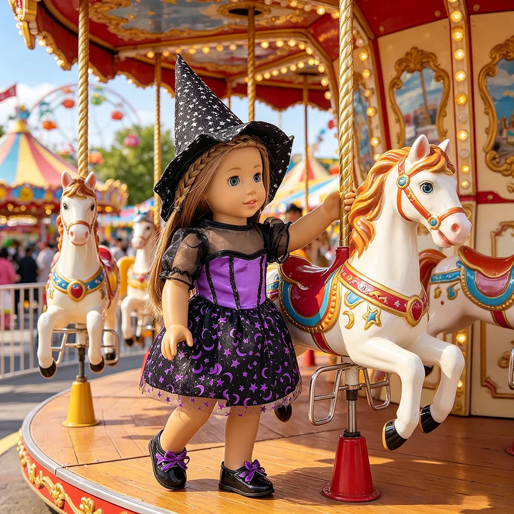 Halloween Doll Costume Outfit Suitable for 18 Inch Dolls. Doll Holiday Costume Set with Three Pieces and Doll Accessories