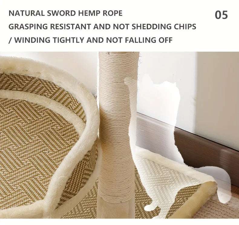 2-Tier Luxury Cat Tree with Sisal Scratching Posts, Multi-Level Cat Tower with Plush Perches & Hanging Toys, Durable Activity
