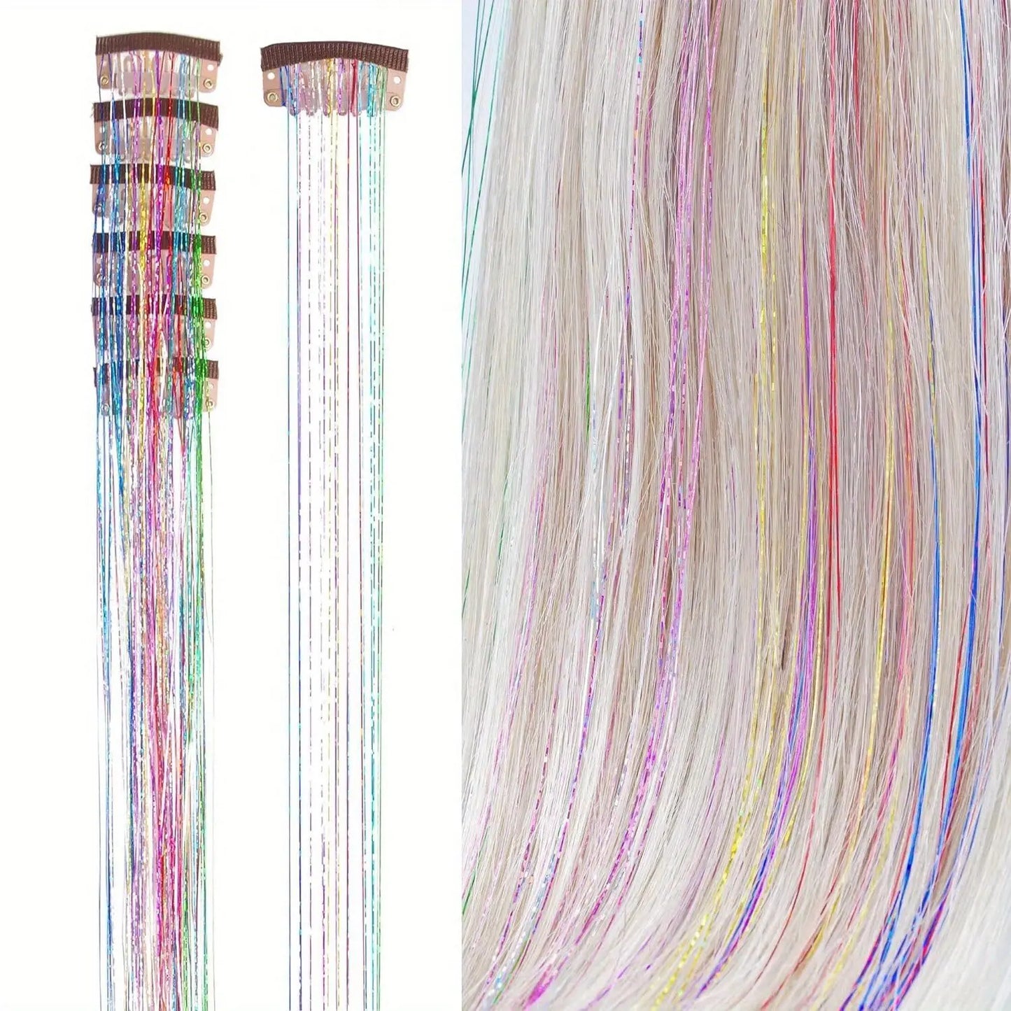 6Pcs Hair Tinsel Clip in 19.6Inch Glitter Synthetic Tinsel Hair Clip in Hair Tinsel Kit Heat Resistant Shiny Sparkle Fairy Hair