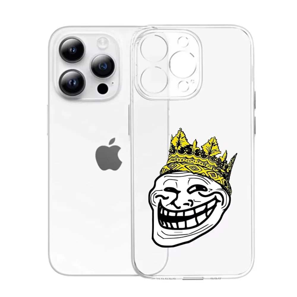 Funny T-Trollfaces Comics Memes Phone Case For iPhone 17 Air 16 e 15 14 13 12 11 Pro Max Plus Transparent Silicone Soft Cover