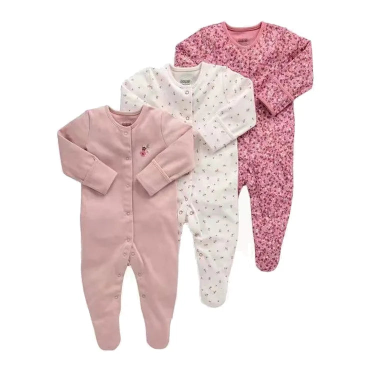 3pcs/Lot Cotton Soft Baby Romper Jumpsuit for Boys Girls with Zipper Footed Long Sleeve Pajama Sleepsuit Outfit Infant Clothes