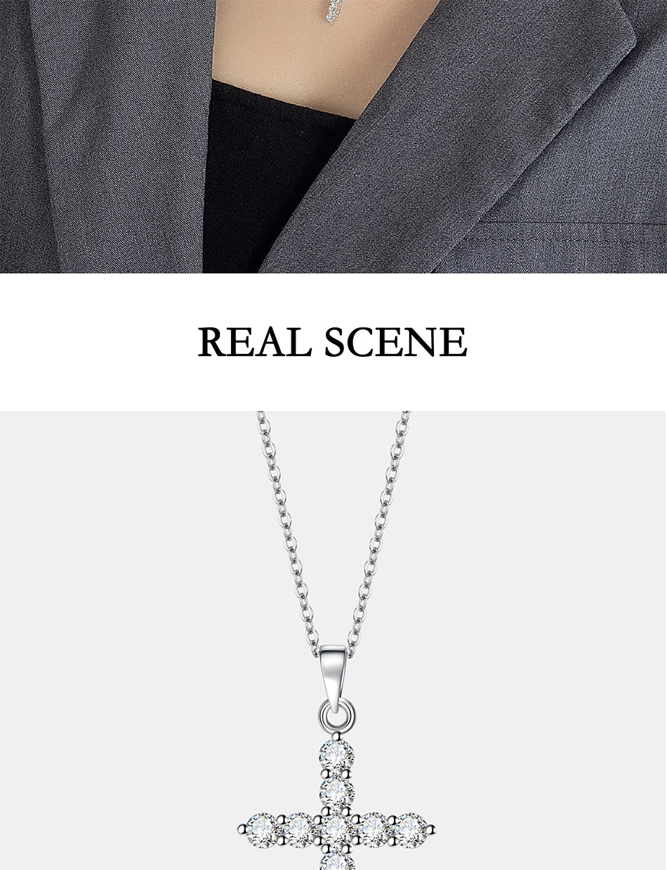 PERFANY All Moissanite Necklace for Women S925 Pure Silver Cross Design Pendant Laboratory Certified Diamond Fashion Jewelry