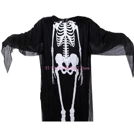 Halloween Skull Skeleton Cosplay Costume Scary Ghost Robe with Front Bone Print for Children Adult Carnival Party Cloak