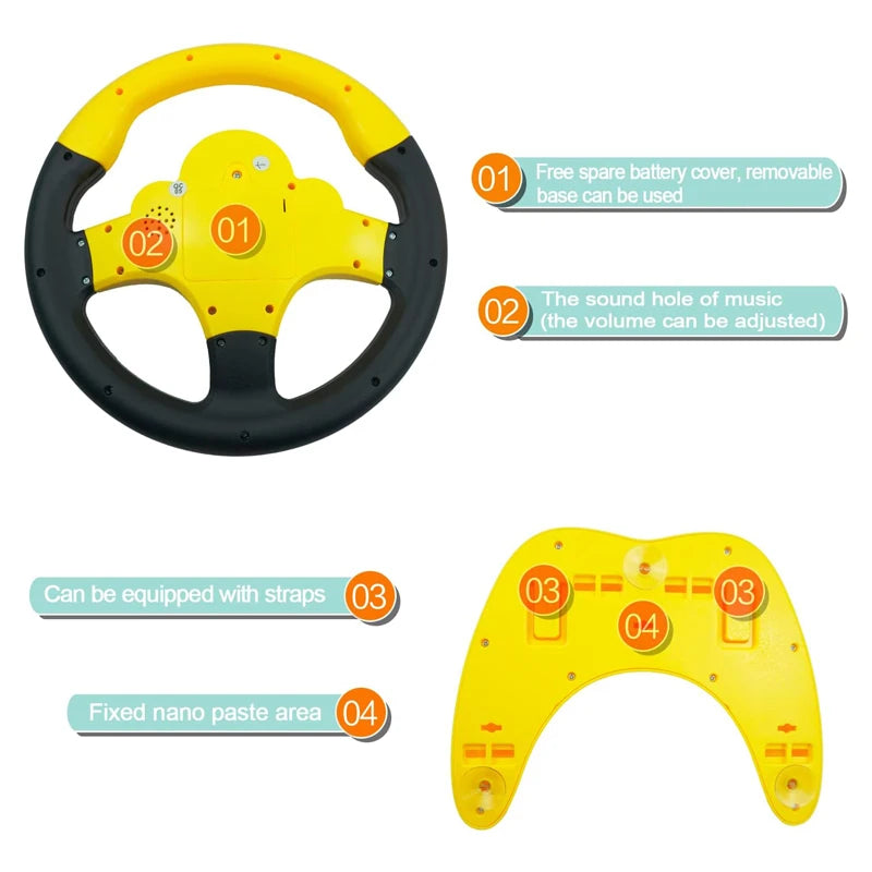 Toddler Steering Wheel Toy Backseat Travel Essentials with Lights Sounds Pretend Play Driving Simulator Educational Gift for Kid