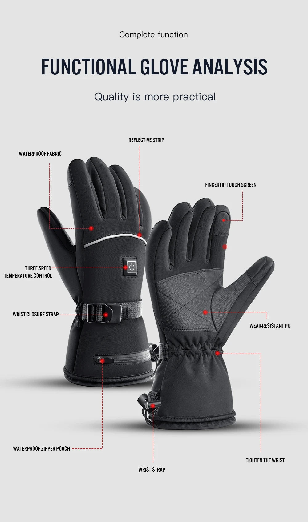 Winter Electric Heated GlovesWith Battery Box Rechargeable Anti-Cold Comfort Men Women Thermal Heated Outdoor Camping Ski Sports