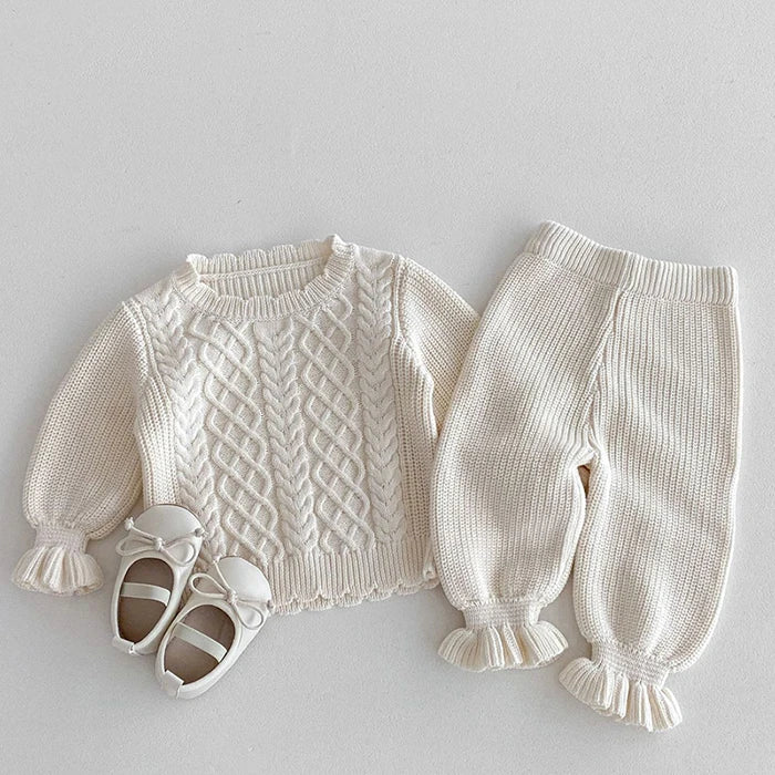 2024 New Autumn Toddler Baby Girl Knitting Clothes Suit Long Sleeved Solid Color Knitted Sweater+Pants Children Clothes Set