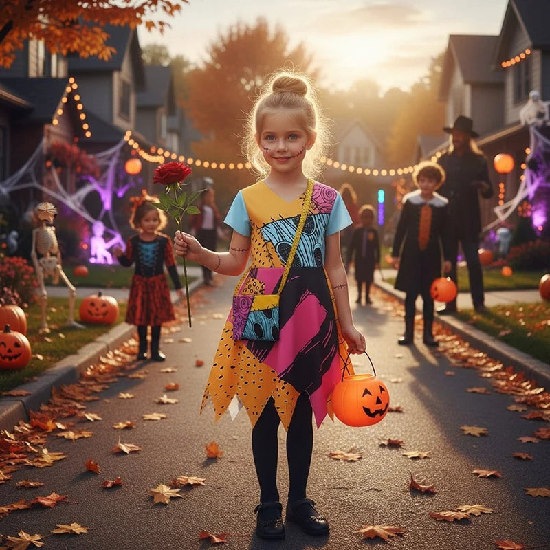 2026 Halloween Horror Party Cosplay Costume for Girl The Nightmare Before Xmas Role Play Dress up Toddler Classic Sally Frocks