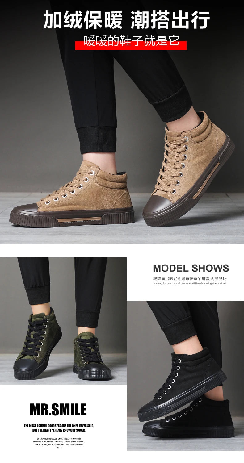 Autumn Men Casual Shoes Suede Leather Warm Shoes Male Lace-up Flats Sneakers Platform British Business Party Dress Boots SS24918