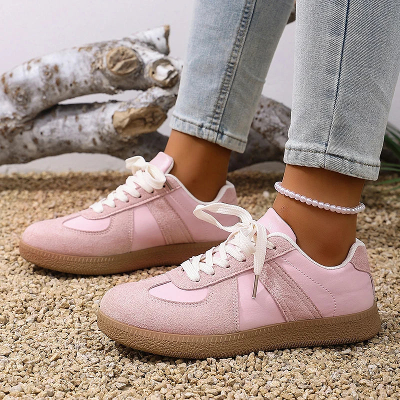 Women's Pink Thick Sole Sneakers 2026 Spring Faux Suede Platform Sport Shoes Woman Plus Size 43 Anti-slip Casual Flat Shoes