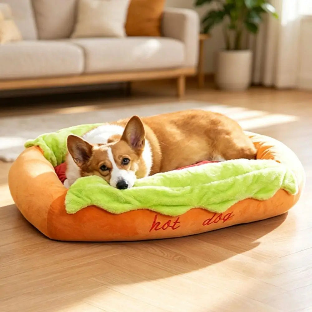 Pet Hot Dog Kennel Cute Cartoon Sausage Kennel Warm Comfortable Cat Dog Bed Sofa Removable Washable Pet Mat Pet Puppies Supplies