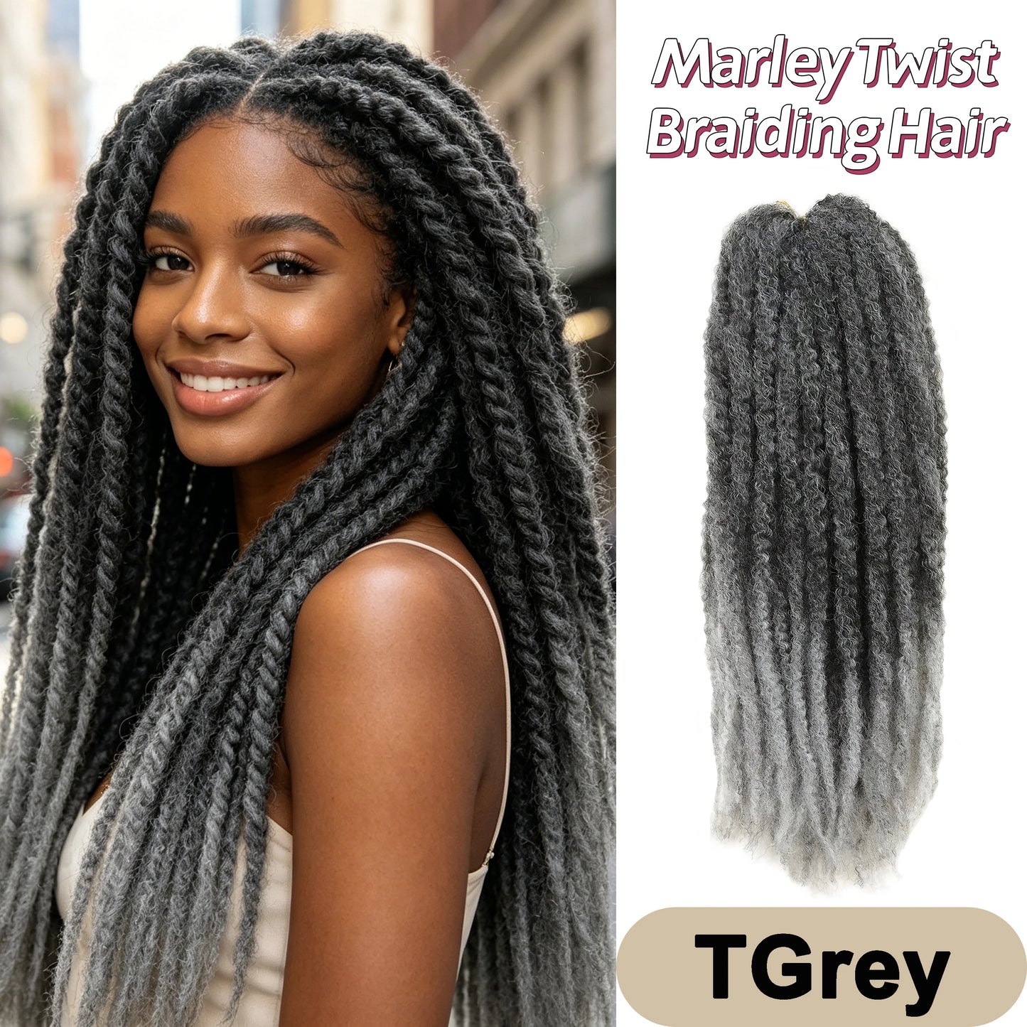 Marley Twist Braiding Hair Pre Stretched Ombre/Solid Colors Afro Kinky Curly Crochet Hair for Faux Locs Jumbo Marley Twists Hair