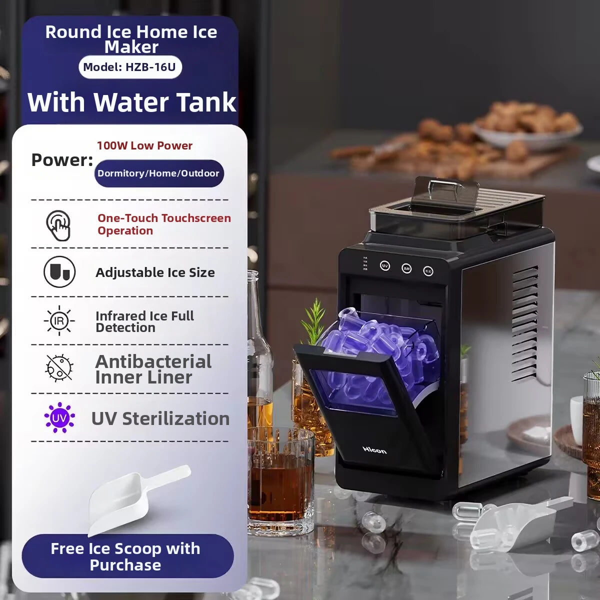 15KG Automatic Ice Maker Machine Compact Mini for Dorm/Office/Home Fast 8-Minute Round Ice Production  Energy-Saving Quiet