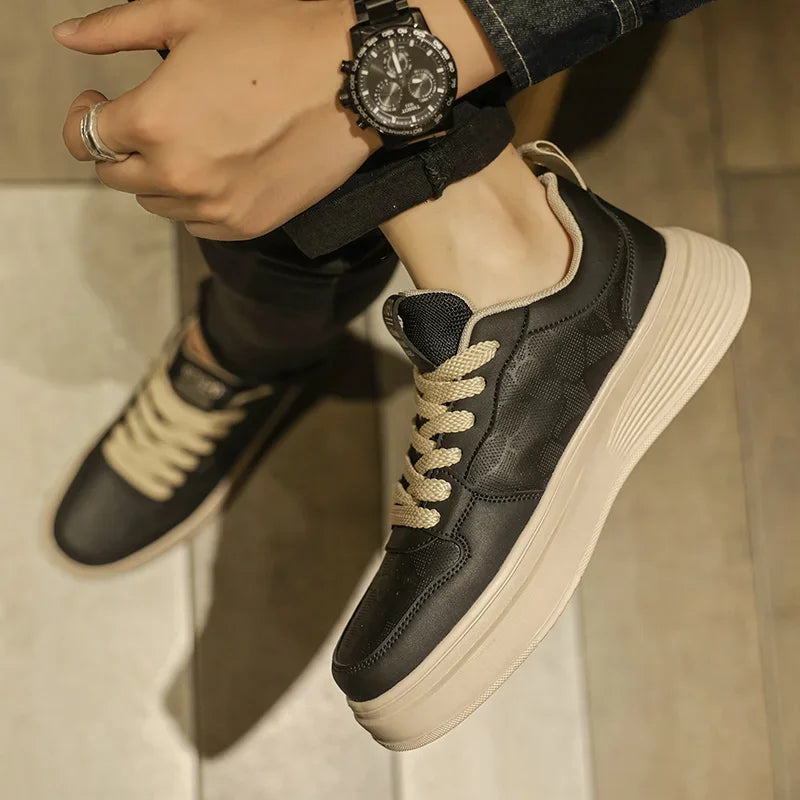 Men's Casual Sport Shoes Thick Bottom Invisible Heightening 10cm Rubber Outsole Synthetic Upper Breathable Lace-Up Sneakers
