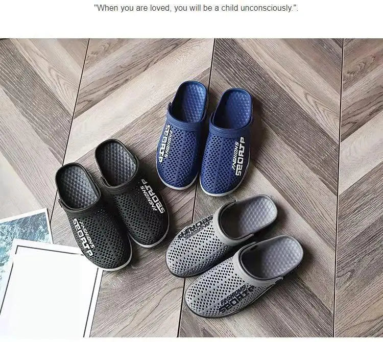 39-44 Mens Mules Clogs Summer Sandals Male Slippers Soft Bottom Beach Shoes Slip-On Zapatos Breathable Non-Slip Hollow Footwear