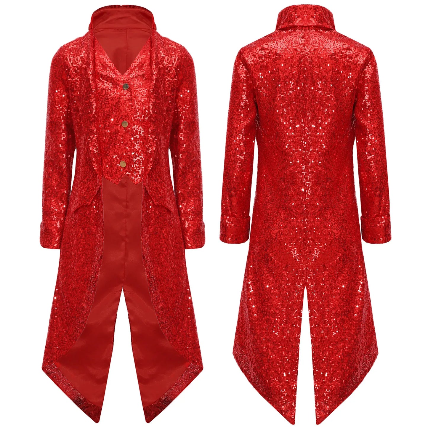 Kids Boys Halloween Medieval Renaissance Costume Sparkly Sequins Victorian Tailcoat Jacket Frock Coat Long Sleeve Gothic Tuxedo
