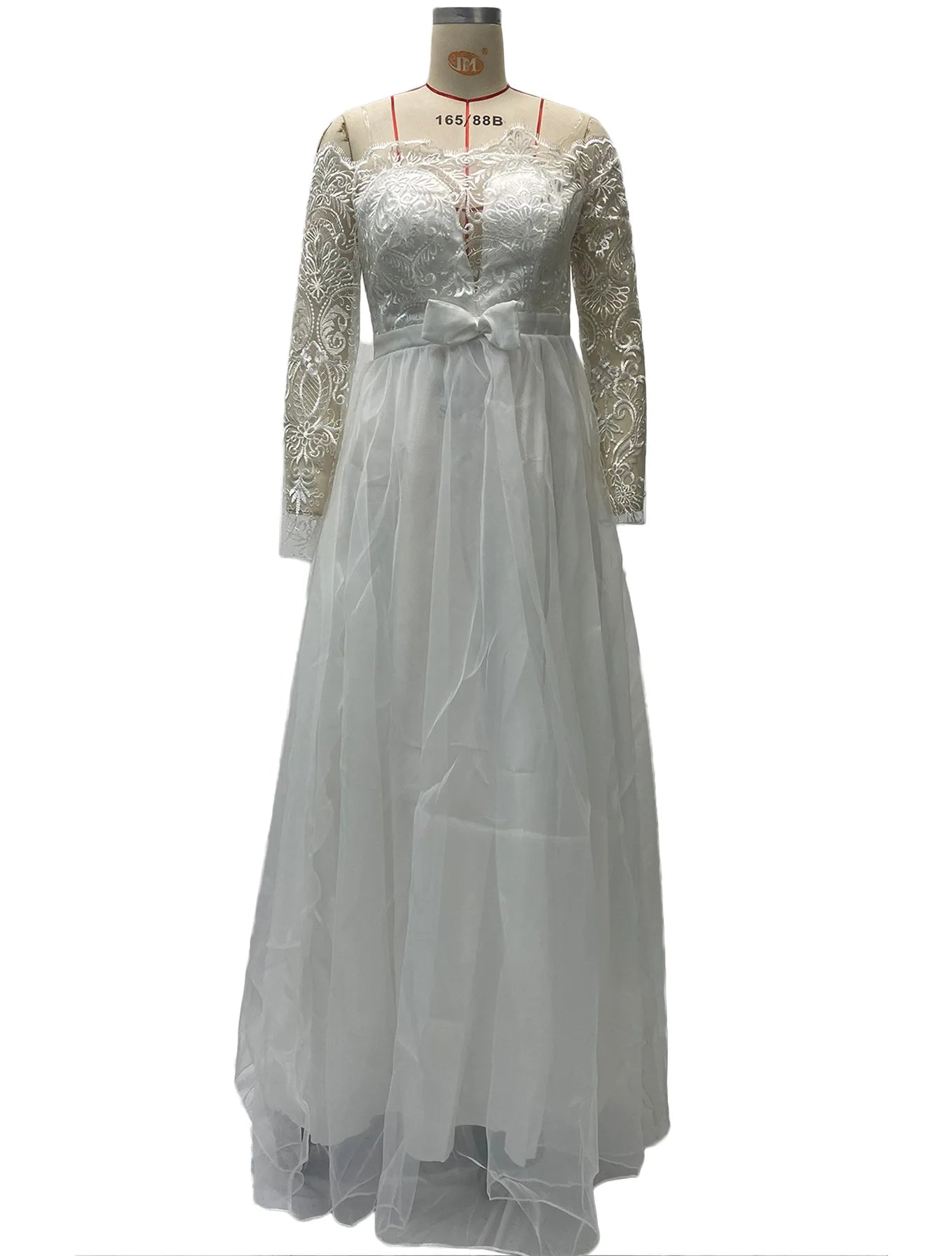 Fashionable Slim Fit V-Neck Lace Trimmer Wedding Dress with Train Elegant Style Polyester Fabric High Waist Long A- Line Skirt