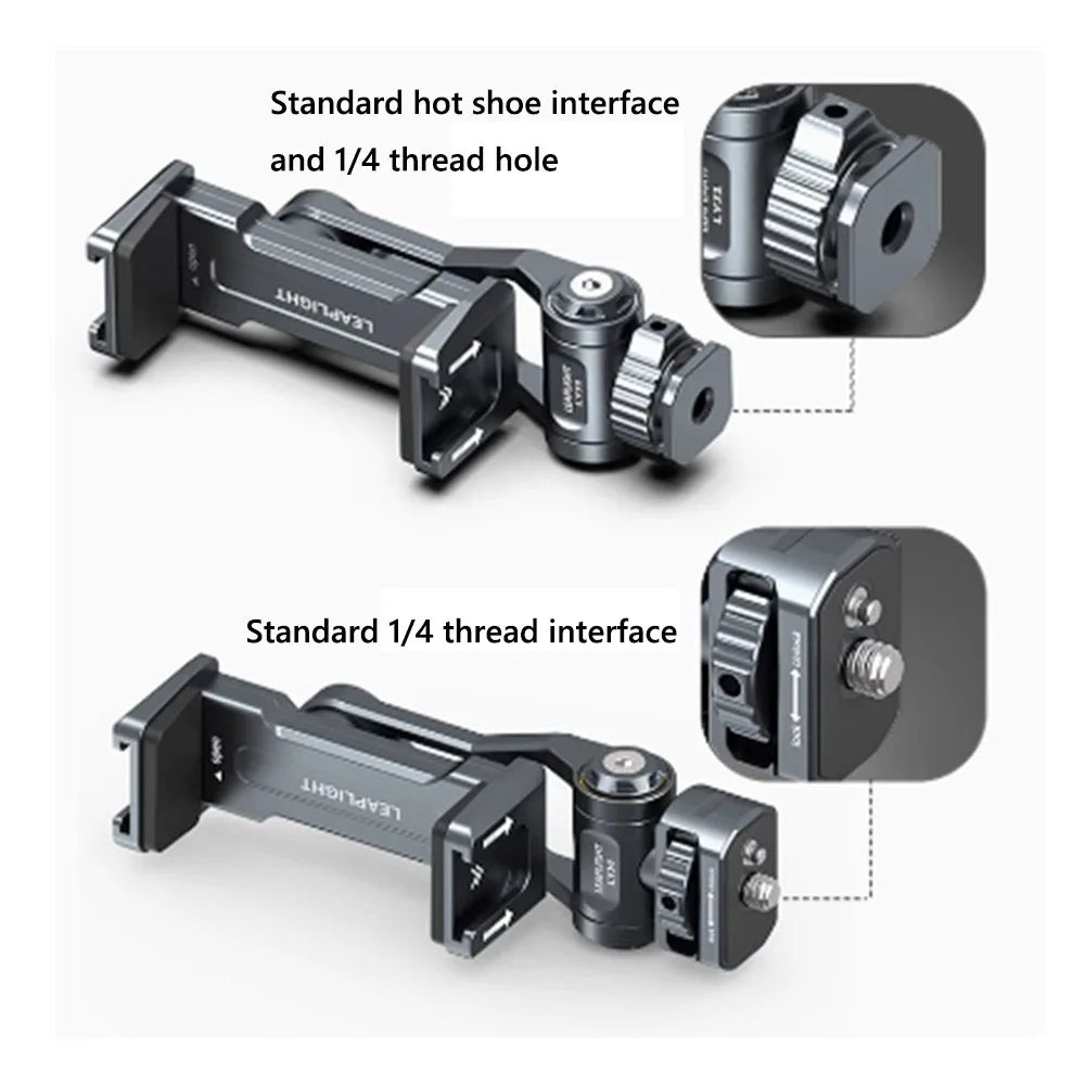 LEAPLIGHT Upgrade Aluminum Phone Tripod Mount Smartphone Holder Adapter W Arca Cold Shoe for iPhone 15 14 13 Phone Mic Light