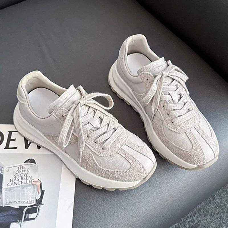 Women's Sneakers Shoes 2026 New Woven Non-slip Genuine Leather Sneakers For Women Large Size Breathable Casual Shoes Female