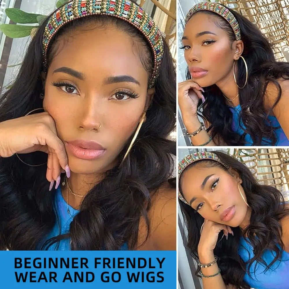 32 Inch Body Wave Headband Wig for Women Human Hair Glueless Wear and Go Glueless Brazilian Virgin Human Hair 250 Density
