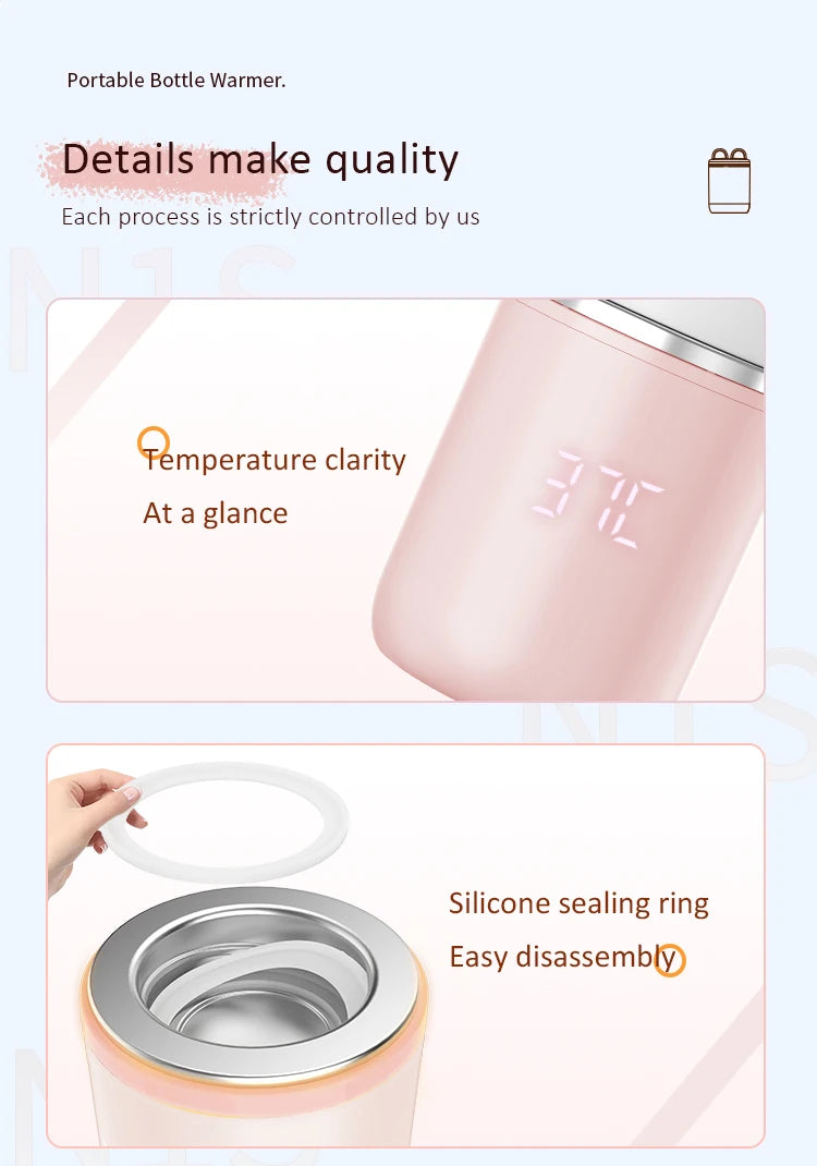 XIMYRA N1S Portable Baby Bottle Warmer, Fast Heating Travel Milk Warmer, 8800mAh Breastmilk  Warmer On The Go with 3 Adapters