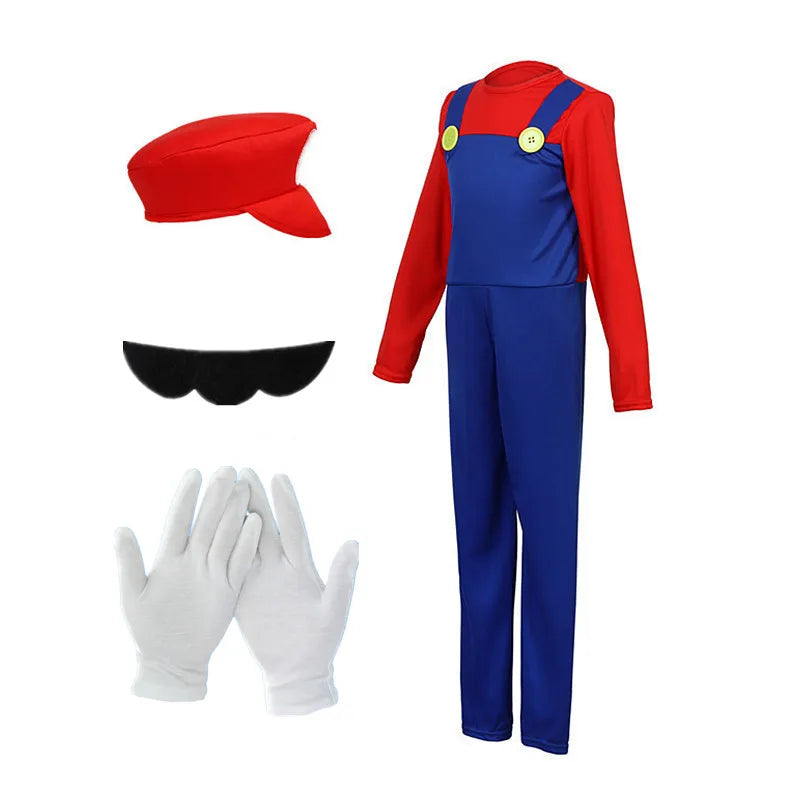 Halloween Men's Plumber Jumpsuit Roleplay Costume (Includes Hat, Gloves, Mustache Accessories) Available in Red, Yellow, Purple
