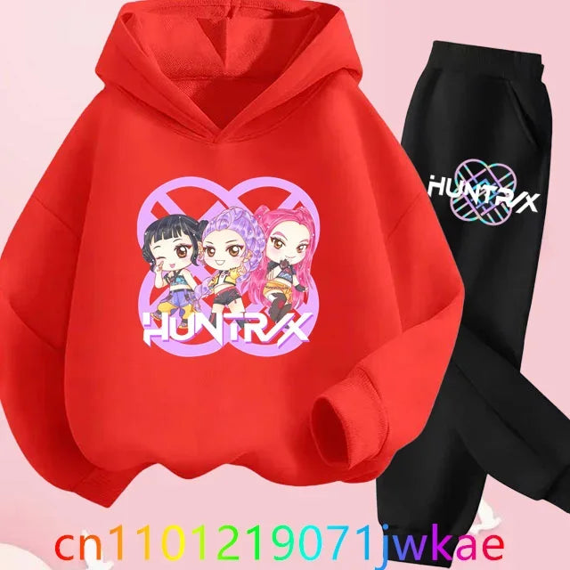 Kid K-Pop Demon Hunters Hooded Suit Toddler Girl Clothes KPop Demon Hunters Hoodie Set Girls Fashion Casual Sweatshirt New Movie