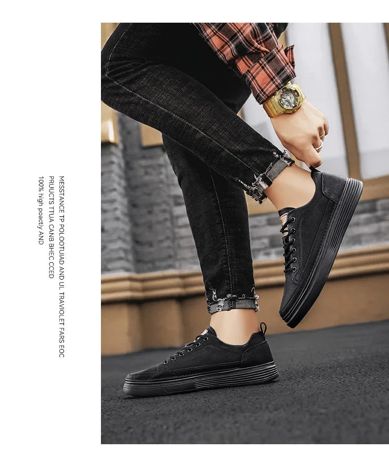 Autumn Black Sneakers Men Fashion Lace Up Flat Casual Sport Shoes All-match Outdoor Lightweight Homme Running Shoes