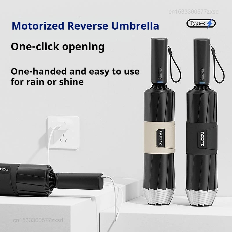 ZUODU Intelligent Electric Reverse Umbrella Fully Automatic Reinforcement Thickened Durable Rainproof Sunscreen Dual Use