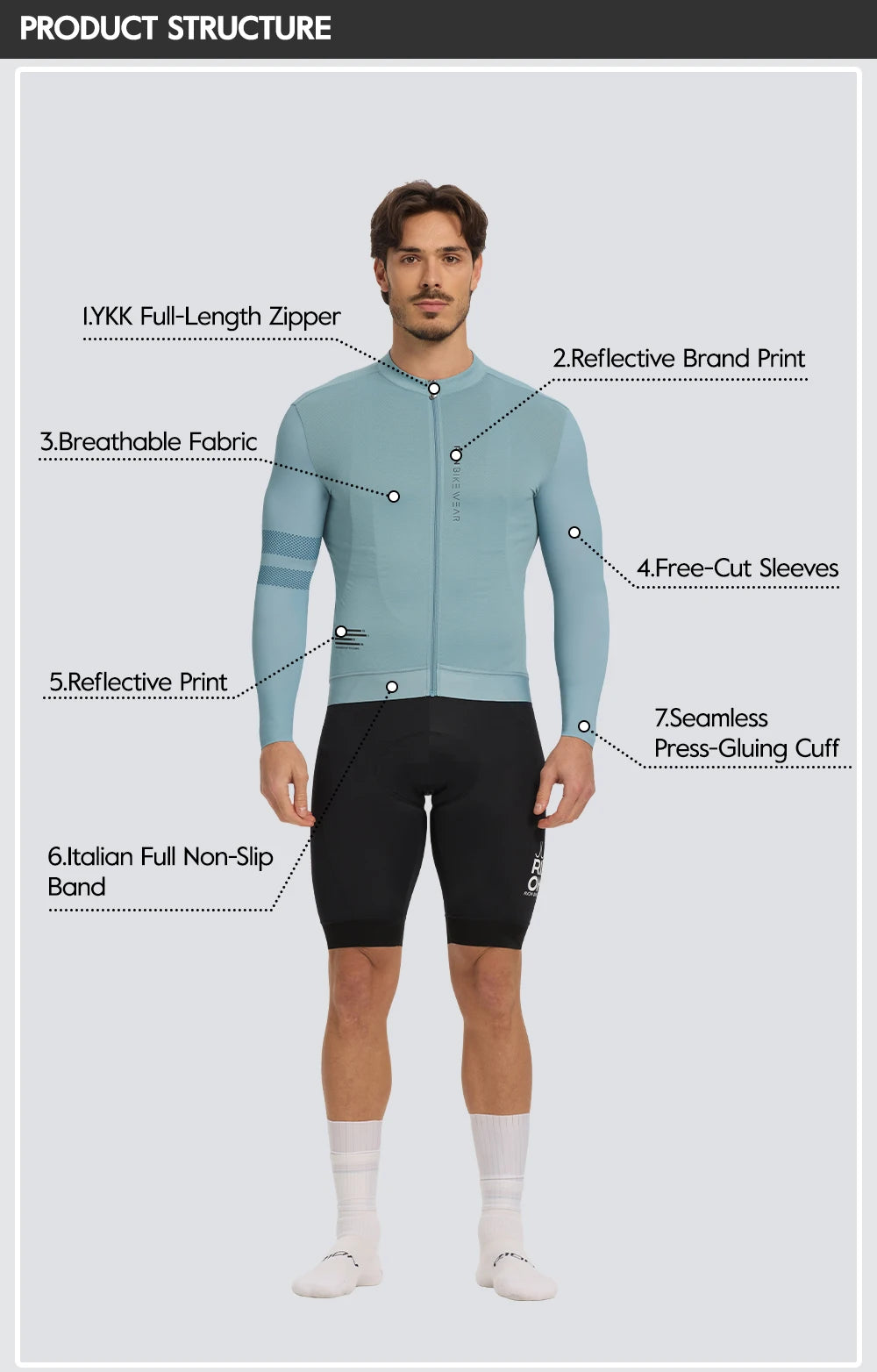RION Men Cycling Jerseys Long Sleeves MTB Jersey Bike Shirts UPF 50+ Sun Protection Pro Team Uniform Mountain Bicycle Clothing