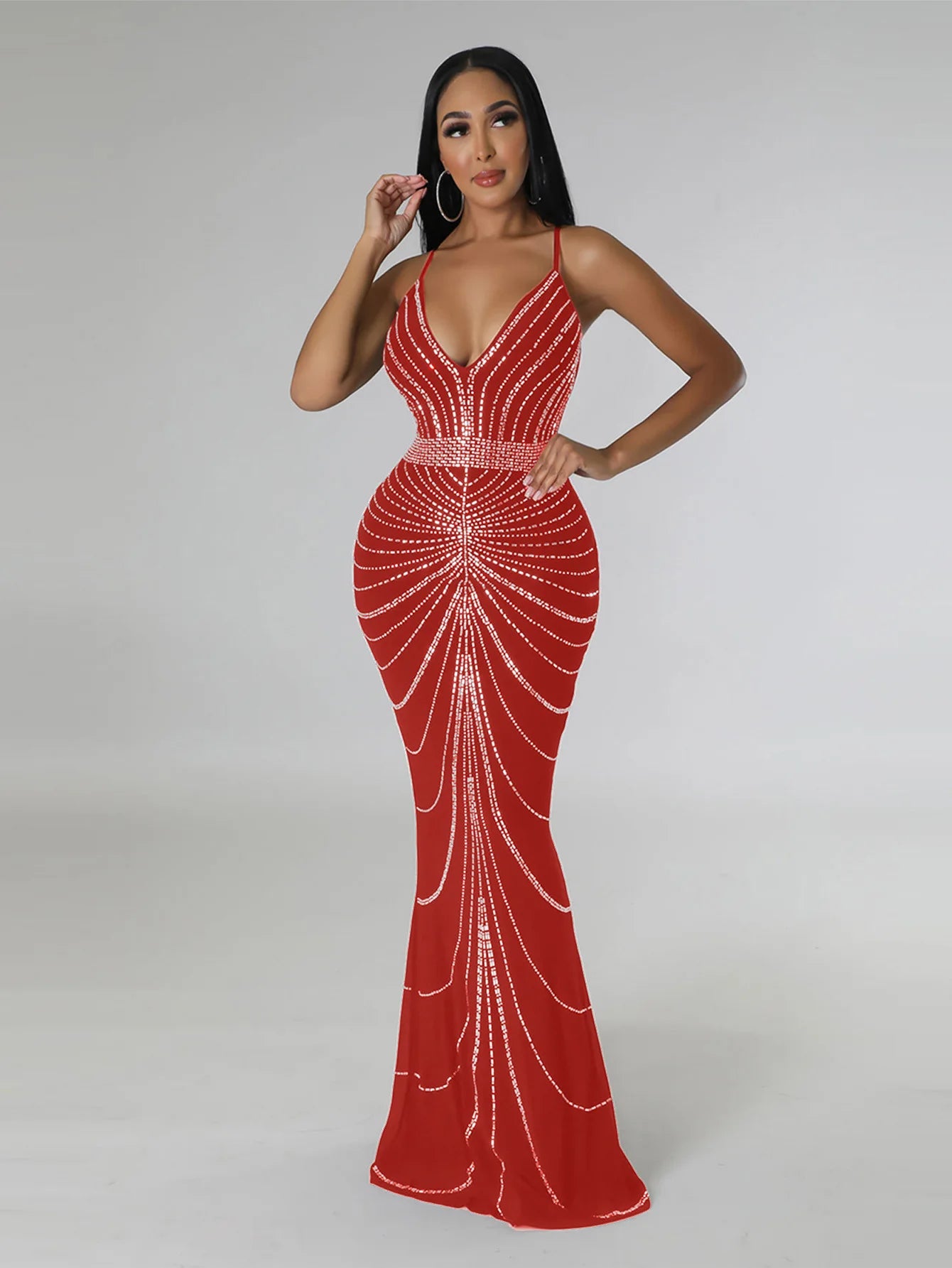 Sparkling Solid Color Hot Diamond Sheer Mesh Long Skirt, Elegant and Luxurious Spring Women's Cocktail Dress, Celebrity Clothing