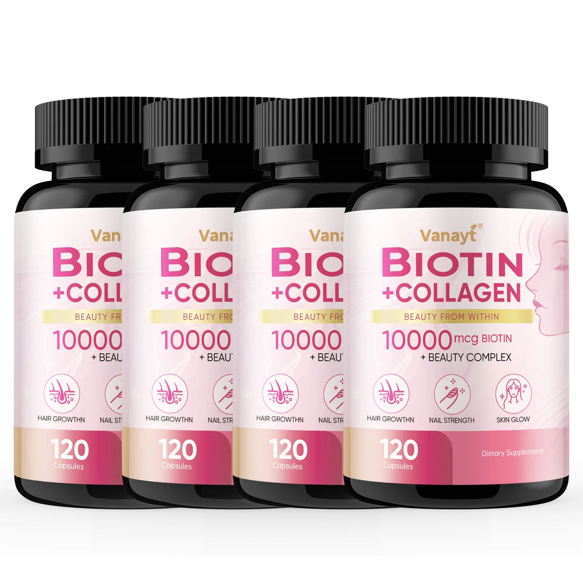 Biotin Collagen - Nourishes The Skin, Slows Down Aging, Promotes Healthy Hair, Strong Nails, and Improves Intestinal Digestion 120 Capsules