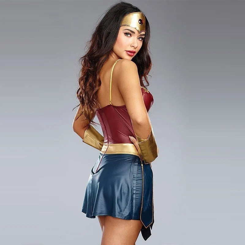 Halloween Superhero Costume Dress for Women Cosplay Costumes Stage Perfomance Costume Sexy Clothing Leather Fancy Dress